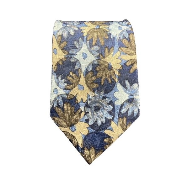 Ermenegildo Zegna Floral Silk Tie Blue Gold‎ Luxury Designer Necktie Z-100
